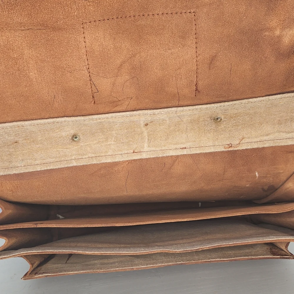 Vintage Brown Leather Briefcase: Handmade Moroccan Travel Bag, 1980s